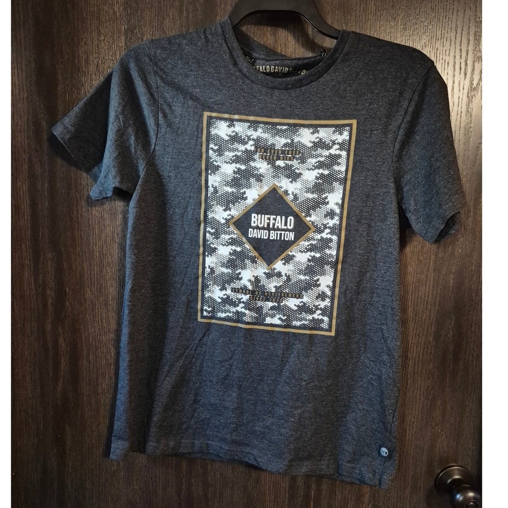 Buffalo David Bitton Mens Charcoal Heather Camo Logo Graphic T-Shirt Small NWT